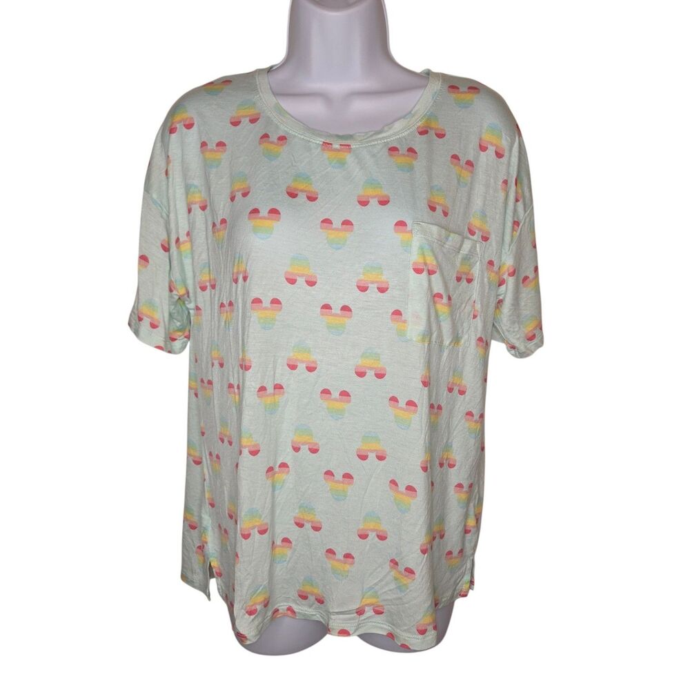 Disney x Costco Women's Rainbow Mickey Mouse Short Sleeve Pocket Shirt Top Small